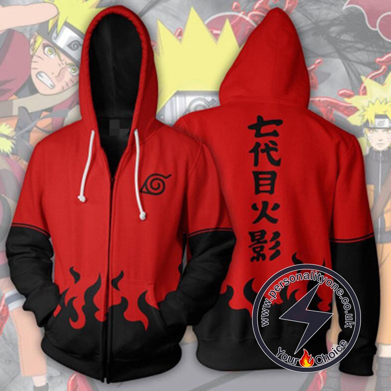 Naruto Uzumaki Naruto Hokage Red Zip Up Hoodie Jacket
